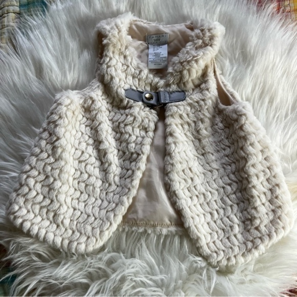 Tahari Baby Cream Faux Fur Vest
